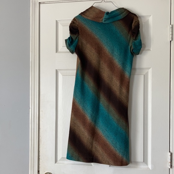 Signature by Bobbi Bee brown blue sweater cowl neck midi short sleeved dress - Picture 3 of 17